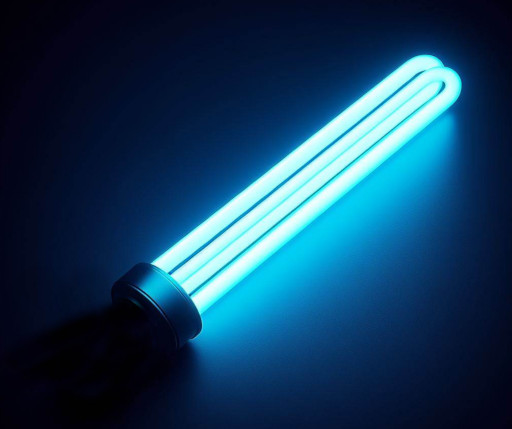 blue CERV-UV lamp glowing in the dark