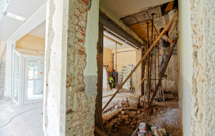 a home undergoing a deep retrofit with debris everywhere