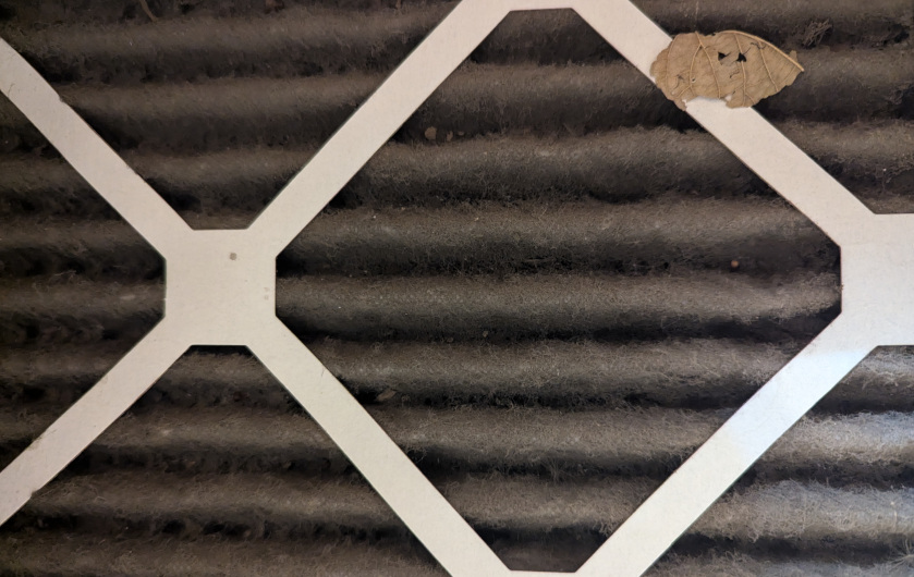 dirty air filter with leaf