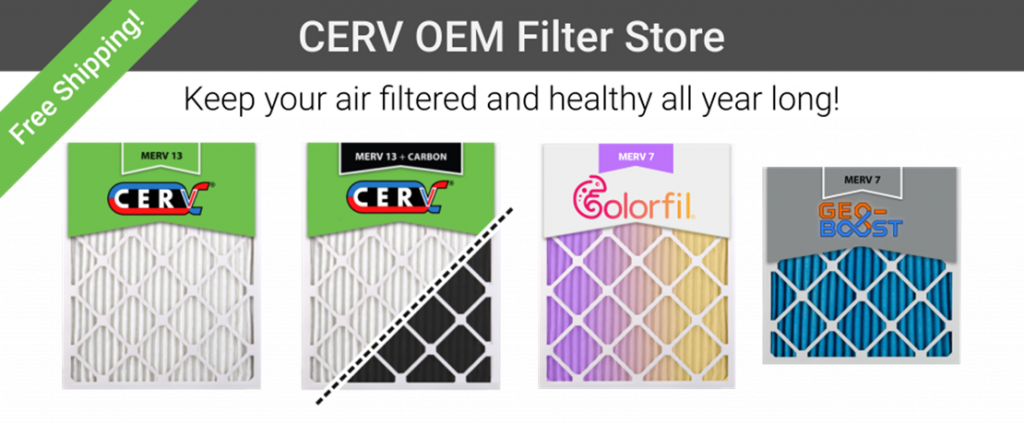 Text: CERV OEM Filter Store, Keep your air filtered and healthy all year long!