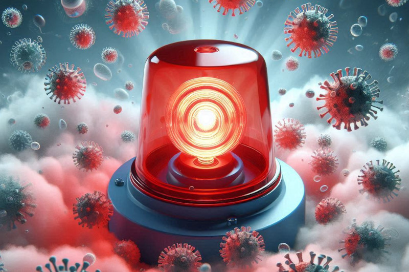 An alarm light surrounded by germs